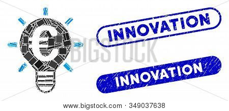 Mosaic Euro Innovation And Corroded Stamp Seals With Innovation Caption. Mosaic Vector Euro Innovati