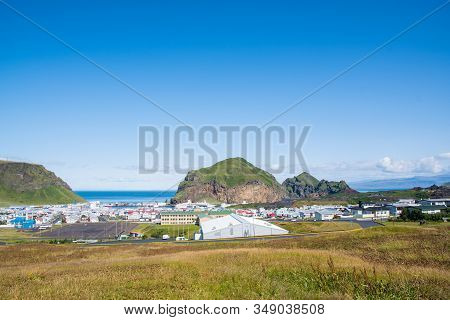View Over Town Of Heimaey In Iceland
