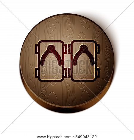 Brown Line Geta Traditional Japanese Shoes Icon Isolated On White Background. Wooden Circle Button. 