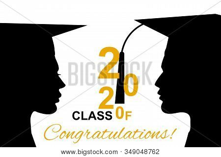 Class Off 2020 Concept. Graduation Student Profile Vector Illustration Isolatedon White Black Silhou