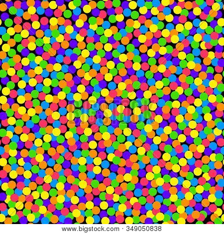 Colorful Confetti Background, Seamless Tile. Small Dots In Bold And Saturated Colors, Randomly Sprea