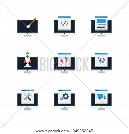 Computer Programming Icons Set Programmer Developer Stock Colored Flat Icon Set Vector