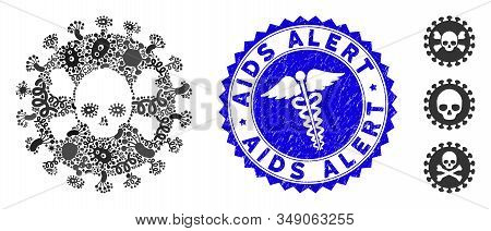 Infectious Mosaic Deadly Virus Icon And Rounded Grunge Stamp Watermark With Aids Alert Caption And C