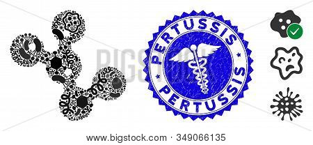 Contagious Mosaic Microbes Icon And Round Grunge Stamp Seal With Pertussis Caption And Healthcare Si