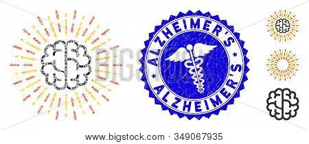 Infectious Mosaic Brain Radiance Icon And Round Distressed Stamp Seal With Alzheimers Phrase And Ser