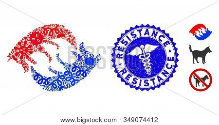 Infected Mosaic Dog Eat Dog Icon And Rounded Distressed Stamp Seal With Resistance Text And Doctor I