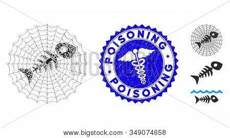 Fever Mosaic Dead Fish Net Icon And Round Corroded Stamp Watermark With Poisoning Text And Clinic Ic