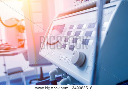 Modern Equipment In Operating Room. Medical Devices For Neurosurgery.