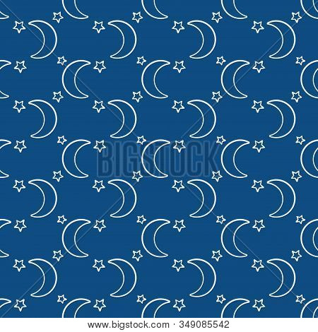 Vector Seamless Pattern With Moons And Stars On Classic Blue Color ...