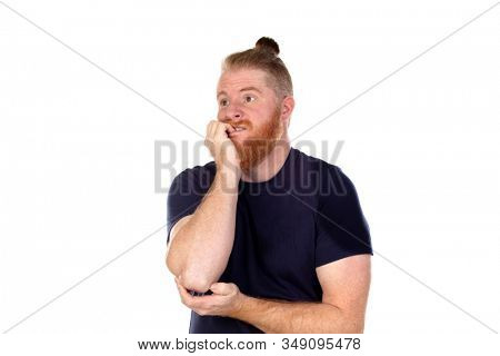 Red haired man with long beard isolated on a white background