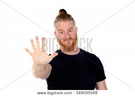 Red haired man with long beard isolated on a white background