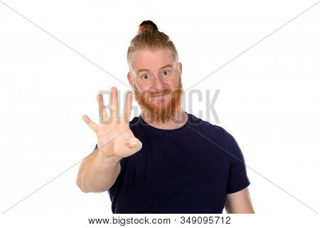 Red haired man with long beard isolated on a white background
