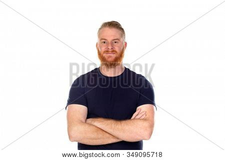 Red haired man with long beard isolated on a white background