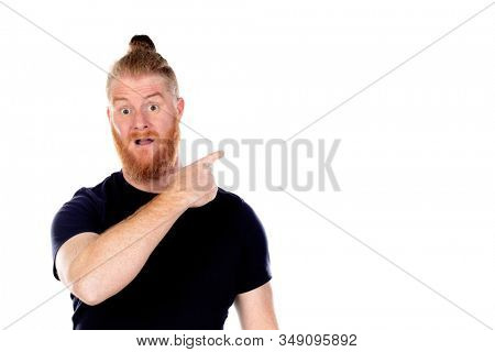 Red haired man with long beard isolated on a white background