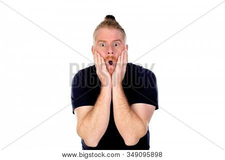 Surprised red haired man with long beard isolated on a white background