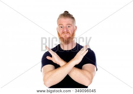Red haired man with long beard isolated on a white background