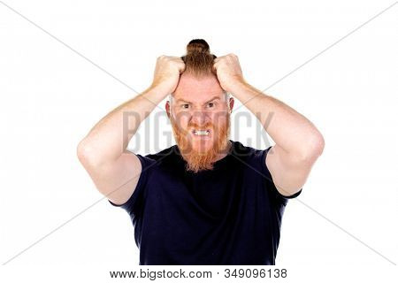 Red haired man with long beard isolated on a white background