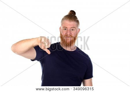 Red haired man with long beard isolated on a white background