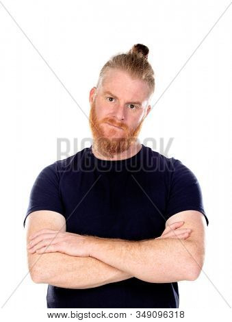 Red haired man with long beard isolated on a white background