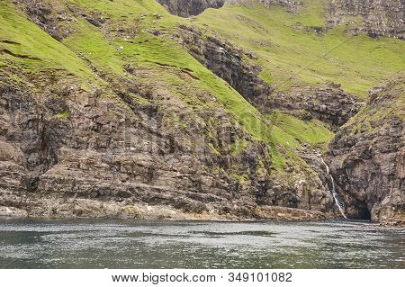 Faroe Islands Cliffs And Caves In Vestmanna Area. Streimoy Island