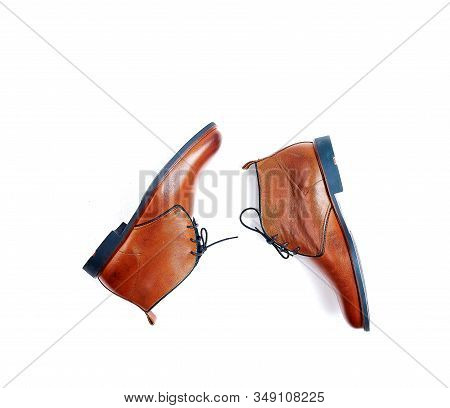 Borwn, Leather, Male Shoes Isolated On The White Background