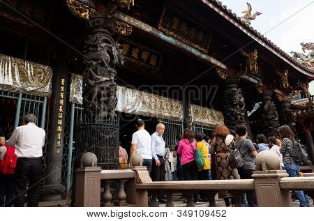 Taipei, Taiwan - October 20th, 2019: famous attraction of Lungshan temple at Taipei, Taiwan