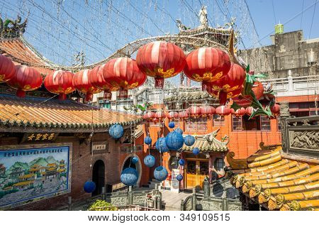 Lukang, Taiwan - October 18th, 2019: dragon lanterns Lukang Tianhou Temple, also known as Mazu Temple at Changhua, Taiwan