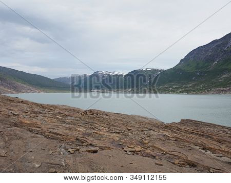Brilliant Austerdalsvatnet Lake Landscapes Near European Svartisen Glacier In Nordland County In Nor