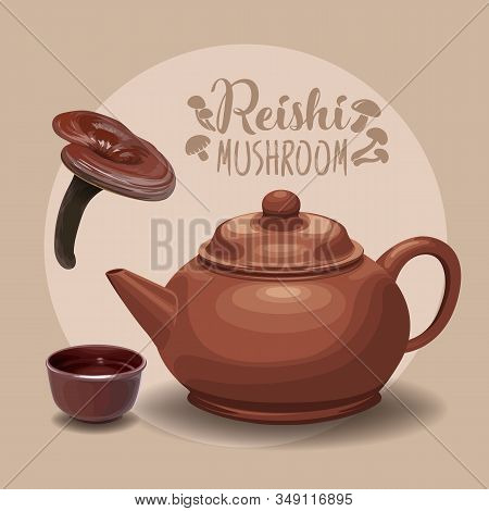 Reishi Mushroom ( Ganoderma Lucidum ) Or Lingzhi Mushroom. Healthy Organic Superfood, Vector Illustr