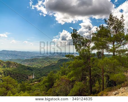 View From Olymbos, The Highest Peak Of The Island Of Cyprus. Troodos Mountains