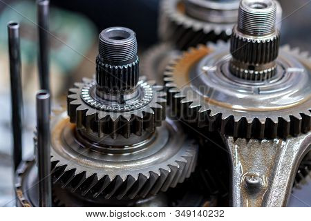 Close-up Helical Gears In Car Automatic Transmission