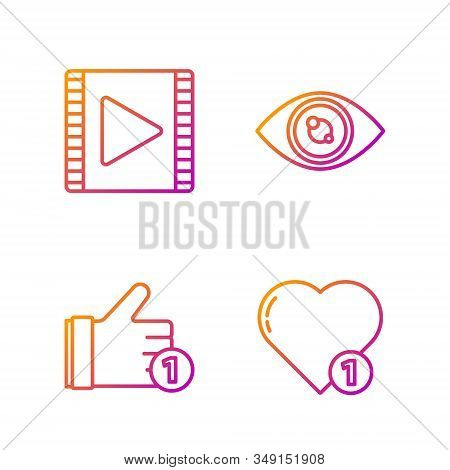 Set Line Like And Heart, Hand Like, Play Video And Eye. Gradient Color Icons. Vector