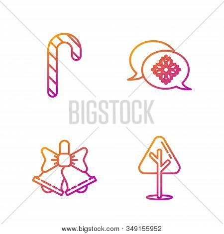 Set Line Christmas Tree, Merry Christmas Ringing Bell, Christmas Candy Cane With Stripes And Snowfla