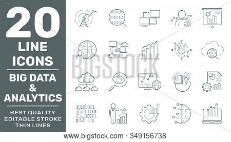 Big Data And Analytics Icons Set. Contain Icons As Chart, Report Document, Graph Data Analytics, Pre