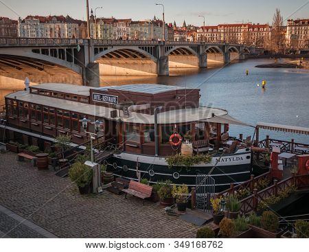 Prague, Czech Republic 1/5/2020: Matylda Restaurant On The Vltava River.