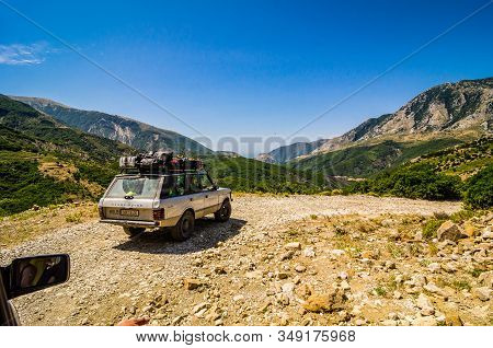 Borsh, Albania - August 03, 2014. Off Road Car Heading In The Mountains Near Borsh