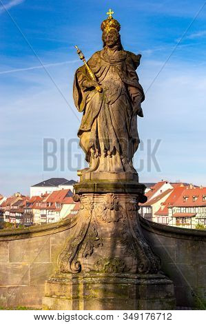 Stone Ancient Statue Of The Patroness Of The City St. Kunigunda.