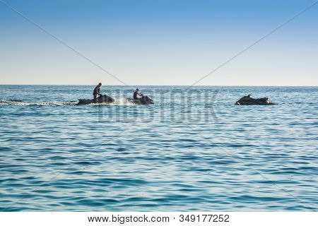 Dhermi, Albania - August 03, 2014. People Enjoying Summer On Water Scooter Near Gjipe Beach