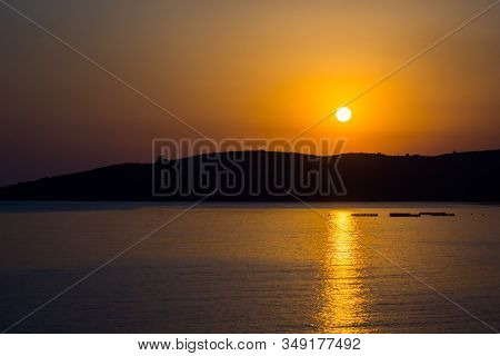 Orange Sunset Near Dhermi In Albania In Summer