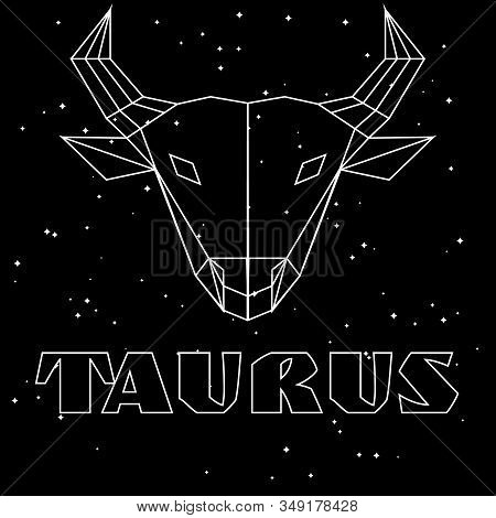 Abstract Polygonal Zodiac Sign Taurus On Black Starry Sky Background