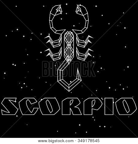 Abstract Polygonal Zodiac Sign Scorpio On Black Starry Sky Background
