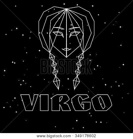 Abstract Polygonal Zodiac Sign Virgo On Black Starry Sky Background