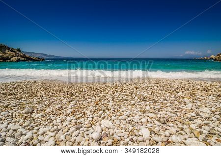 Turquoise Blue And Clear Sea On The Coast Of Albania Between Ksamil And Sarande