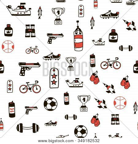 Vector Flat Army, Military, 23 Of February, Russian Defender Of The Fatherland Day Seamless Pattern.