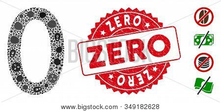 Viral Mosaic Zero Digit Icon And Round Distressed Stamp Watermark With Zero Phrase. Mosaic Vector Is