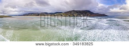 Aerial View Of The Beach And Caves At Maghera Beach Near Ardara, County Donegal - Ireland