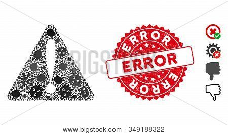 Fever Collage Warning Error Icon And Round Distressed Stamp Seal With Error Caption. Mosaic Vector I