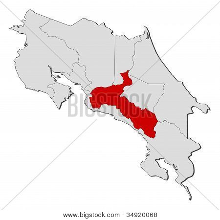 Map Of Costa Rica, San José Highlighted