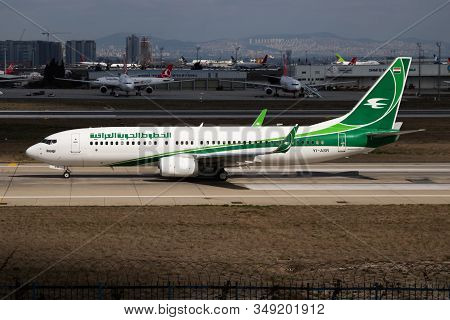 Istanbul / Turkey - March 30, 2019: Iraqi Airways Boeing 737-800 Yi-asr Passenger Plane Departure At