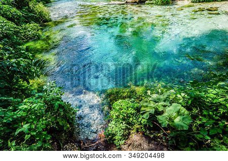 Blue Eye - Syri I Kalter - Source With Crystal Clear Water In Albania In Summer